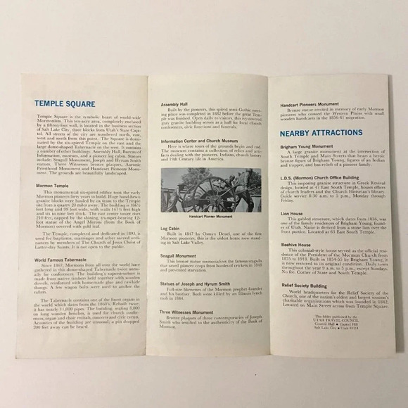 Vintage Temple Square Salt Lake City Discover Utah Guide Brochures Pamphlets - Picture 11 of 12